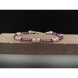 7" Sterling Silver Simple Purple Crystal Bracelet Vintage Elegant Beautiful